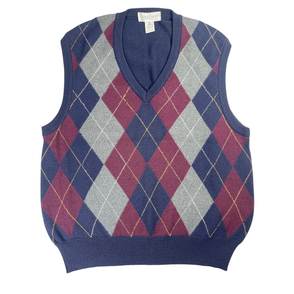 Tricots St. Raphael Argyle Sweater Men's Large Multi V-Neck Sleeveless Pullover